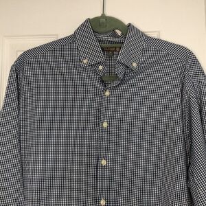 Peter‎ Millar button down gingham blue small check dress shirt men's size medium